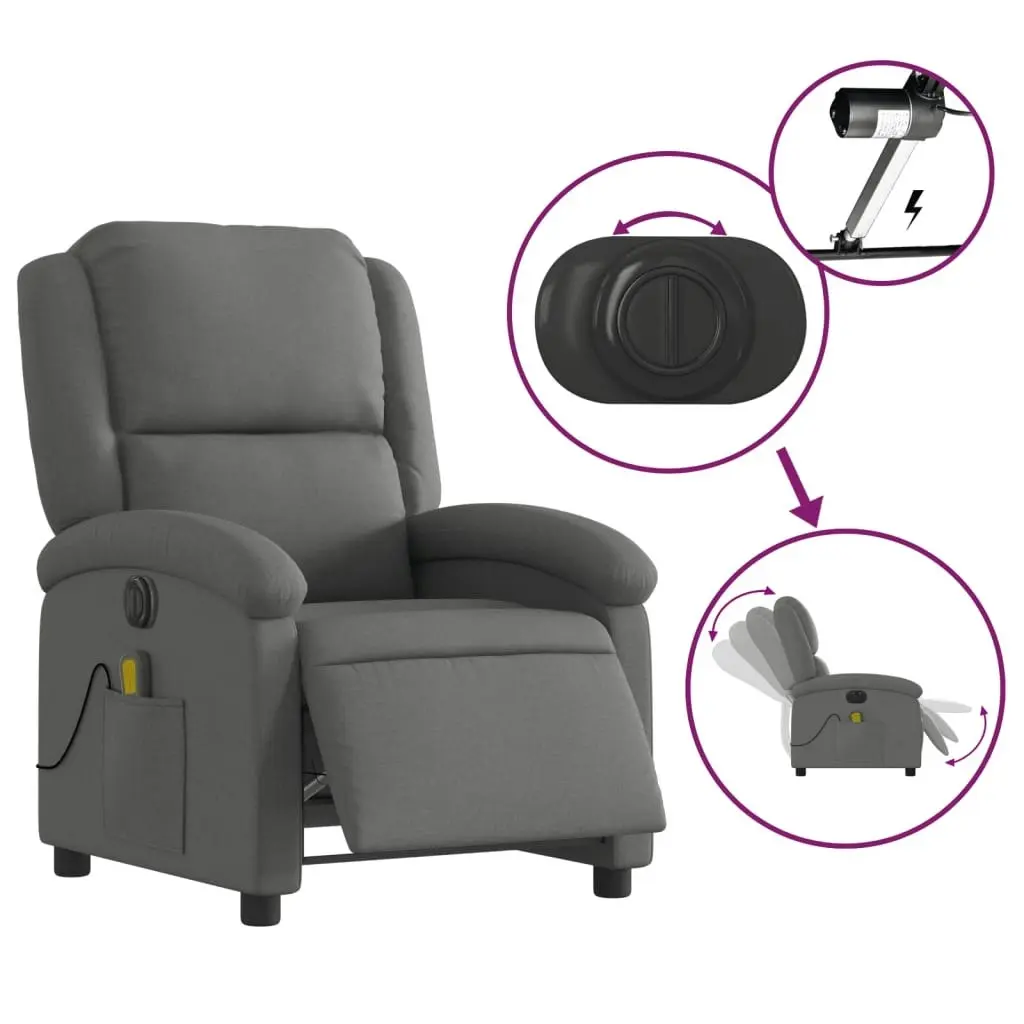 Electric Massage Recliner Chair Dark Grey Fabric 3205425