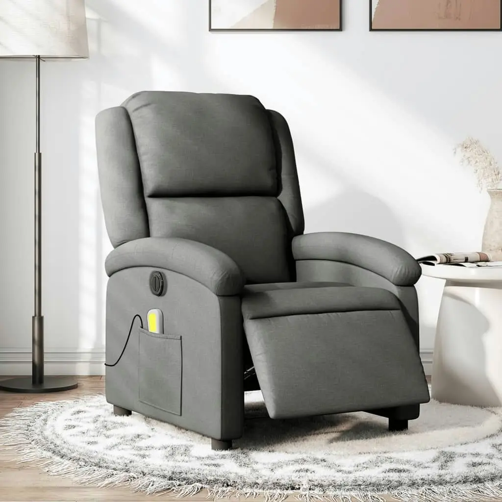 Electric Massage Recliner Chair Dark Grey Fabric 3205425