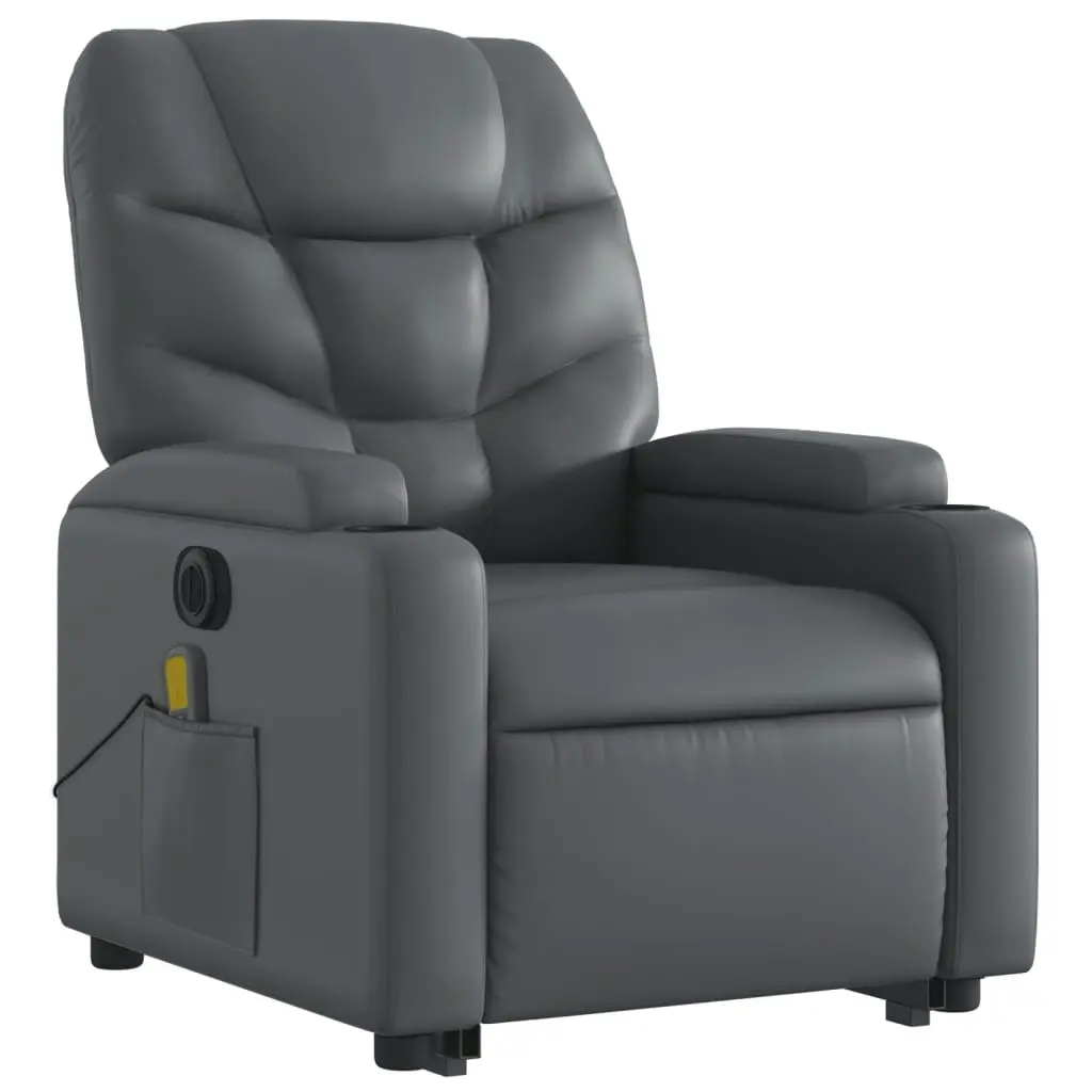 Electric Stand up Massage Recliner Chair Grey Faux Leather 3205663