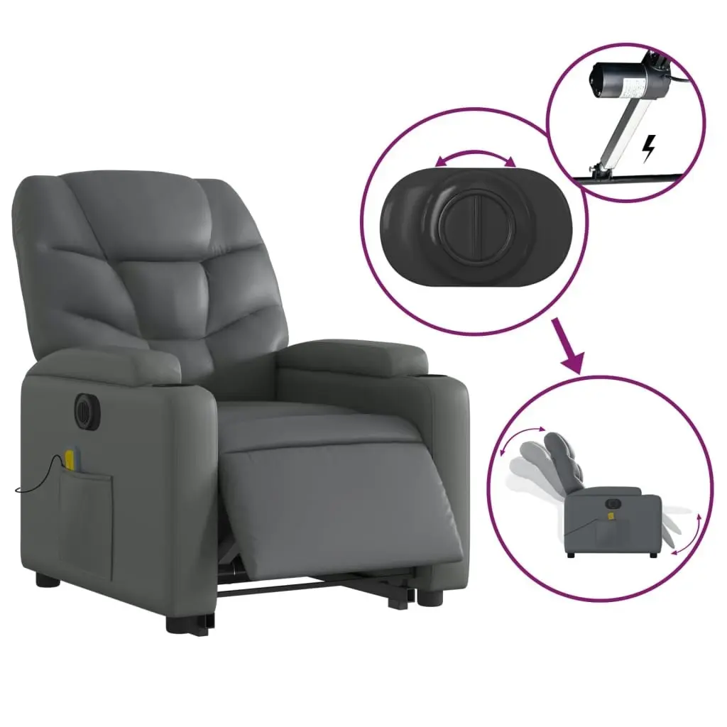 Electric Stand up Massage Recliner Chair Grey Faux Leather 3205663