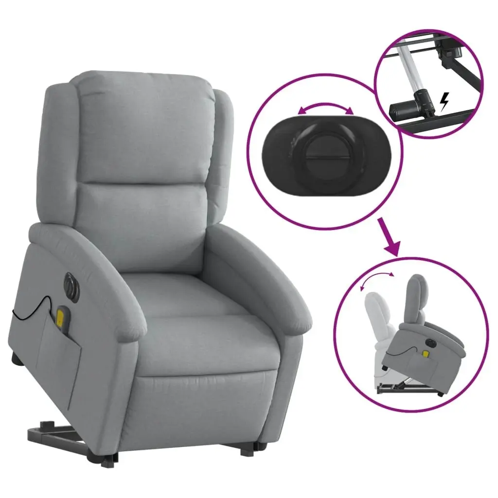 Electric Stand up Massage Recliner Chair Light Grey Fabric 3205440