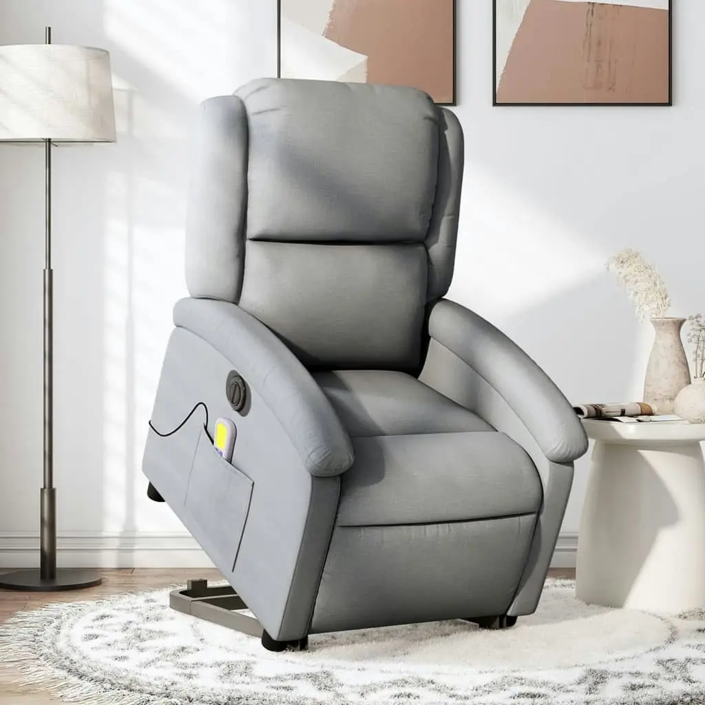 Electric Stand up Massage Recliner Chair Light Grey Fabric 3205440