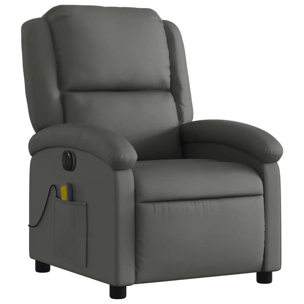 Electric Massage Recliner Chair Grey Real Leather 3205479