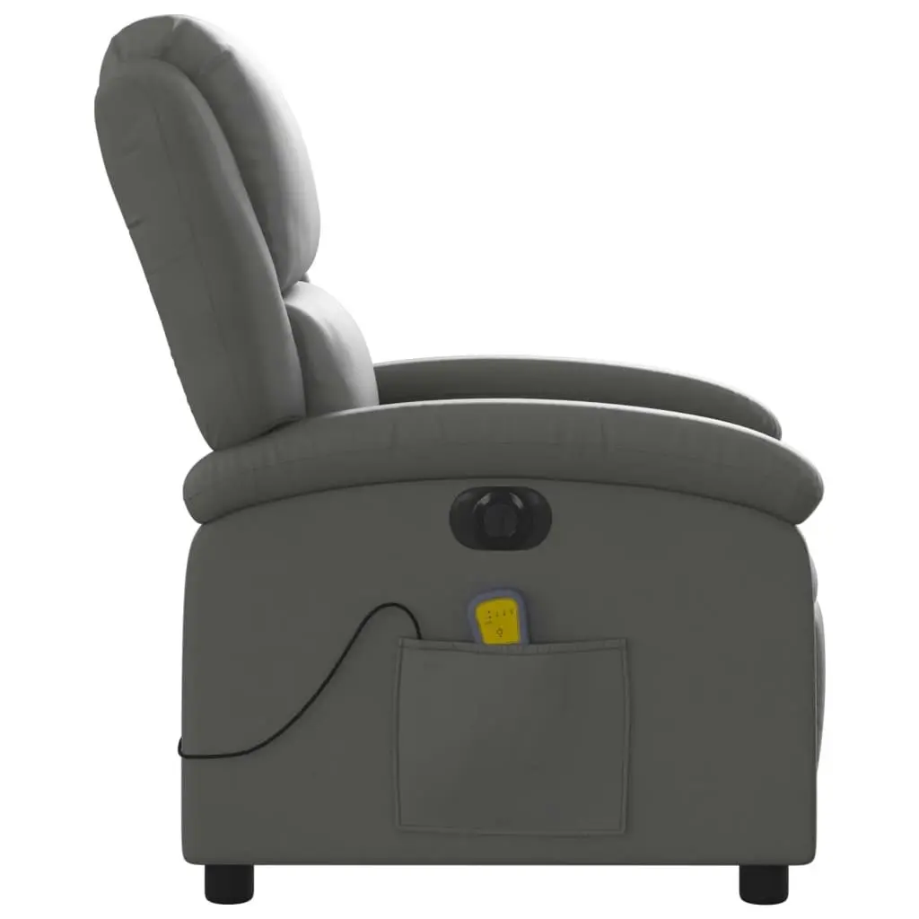 Electric Massage Recliner Chair Grey Real Leather 3205479