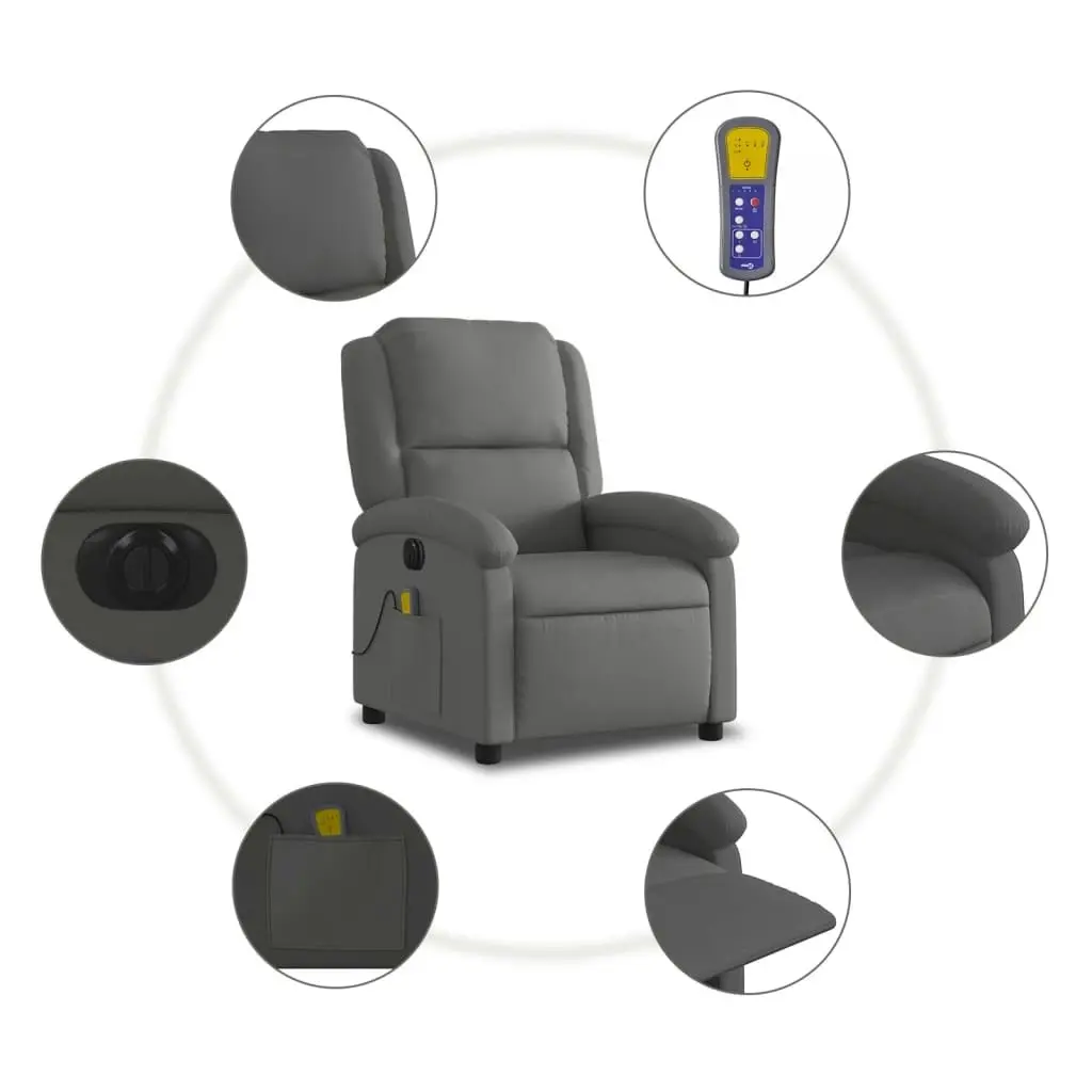 Electric Massage Recliner Chair Grey Real Leather 3205479