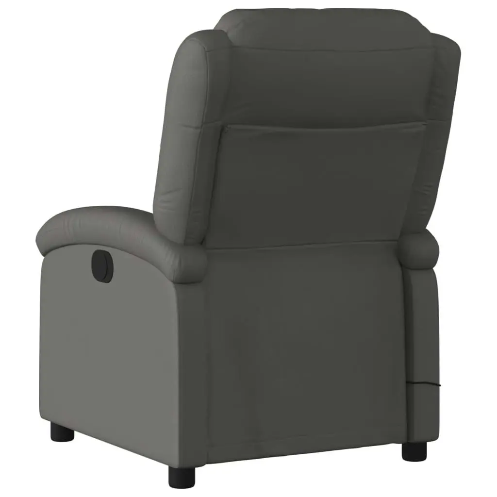 Electric Massage Recliner Chair Grey Real Leather 3205479