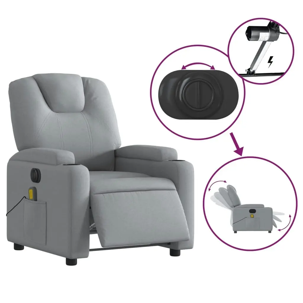 Electric Massage Recliner Chair Light Grey Fabric 3205520