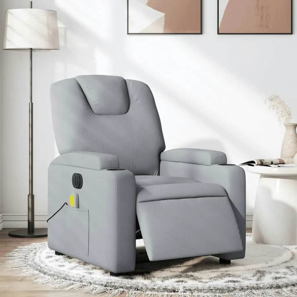 Electric Massage Recliner Chair Light Grey Fabric 3205520