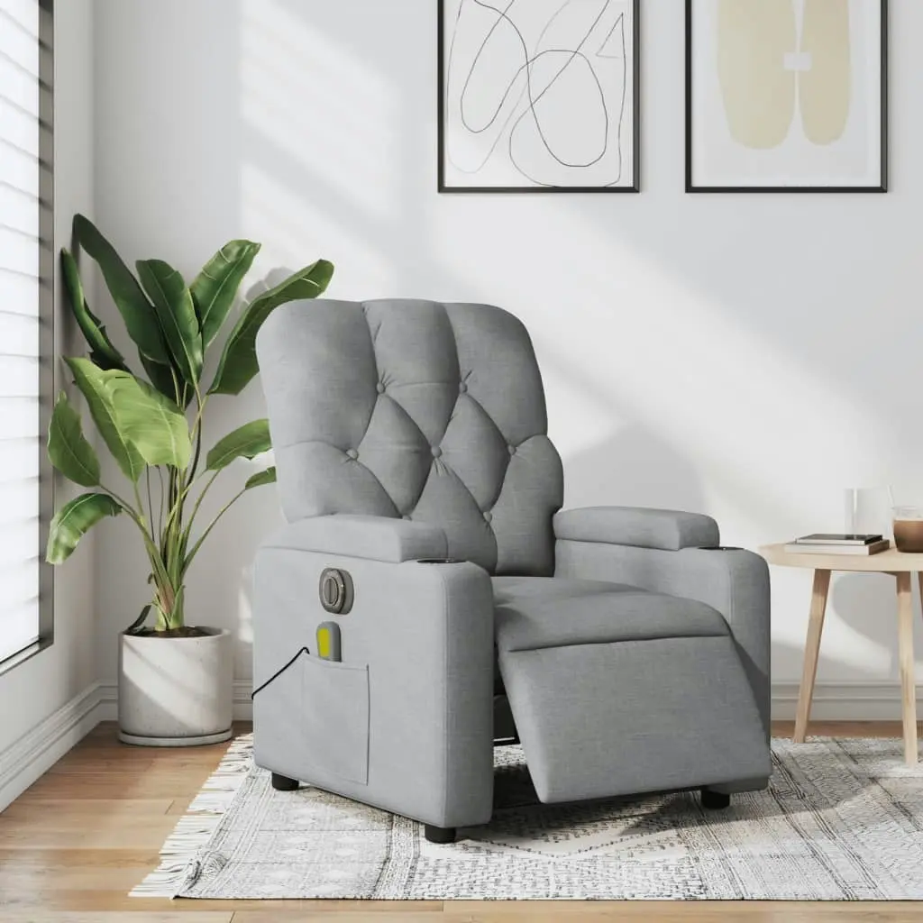 Electric Massage Recliner Chair Light Grey Fabric 3205667