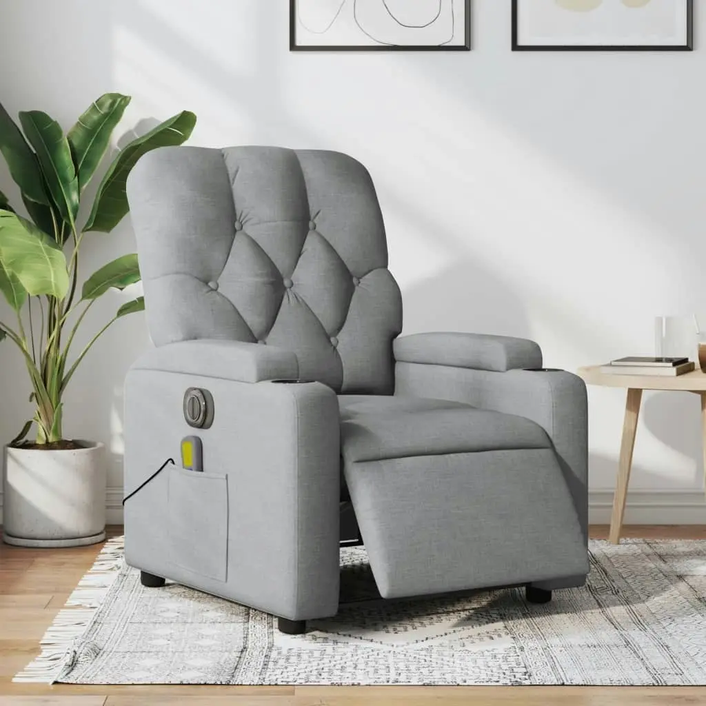 Electric Massage Recliner Chair Light Grey Fabric 3205667