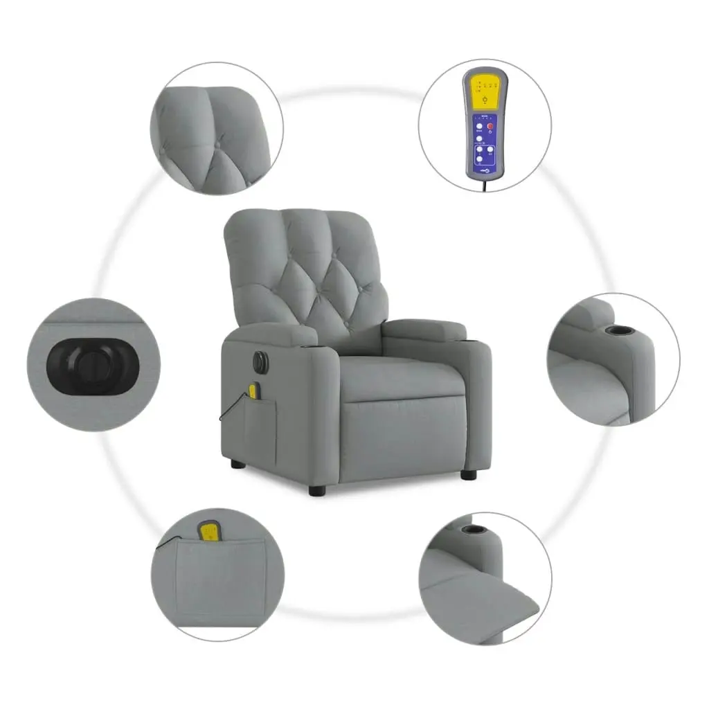 Electric Massage Recliner Chair Light Grey Fabric 3205667