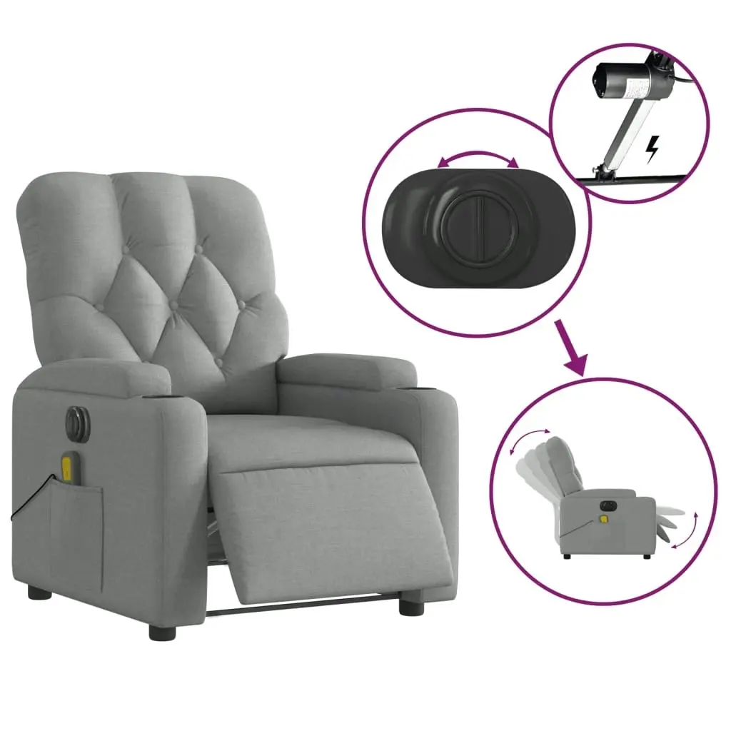 Electric Massage Recliner Chair Light Grey Fabric 3205667