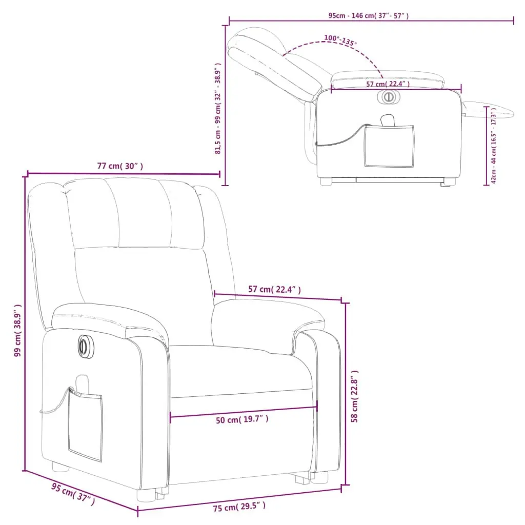 Electric Stand up Massage Recliner Chair Black Fabric 3205763