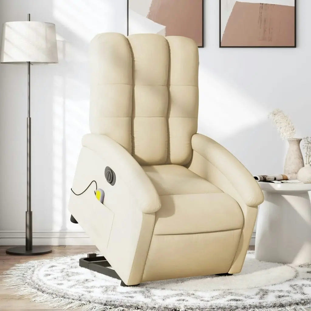 Electric Stand up Massage Recliner Chair Cream Fabric 3205411