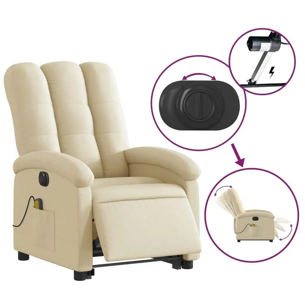 Electric Stand up Massage Recliner Chair Cream Fabric 3205411