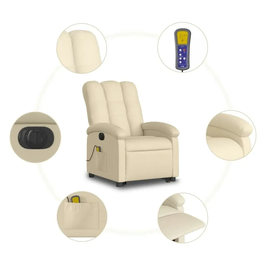 Electric Stand up Massage Recliner Chair Cream Fabric 3205411