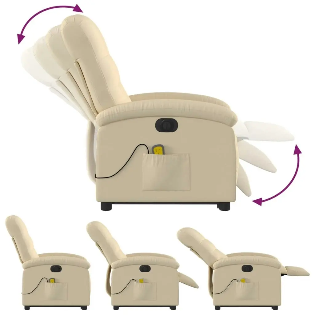 Electric Stand up Massage Recliner Chair Cream Fabric 3205411