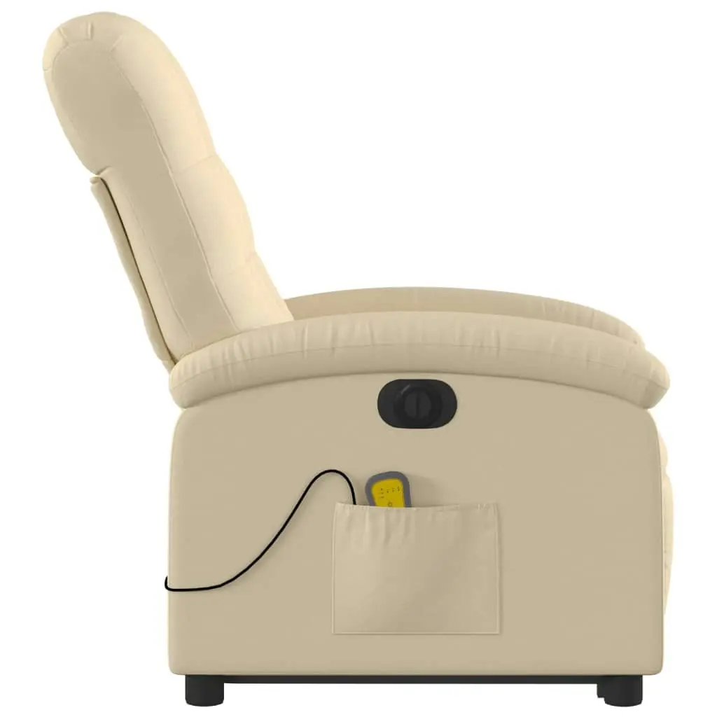 Electric Stand up Massage Recliner Chair Cream Fabric 3205411