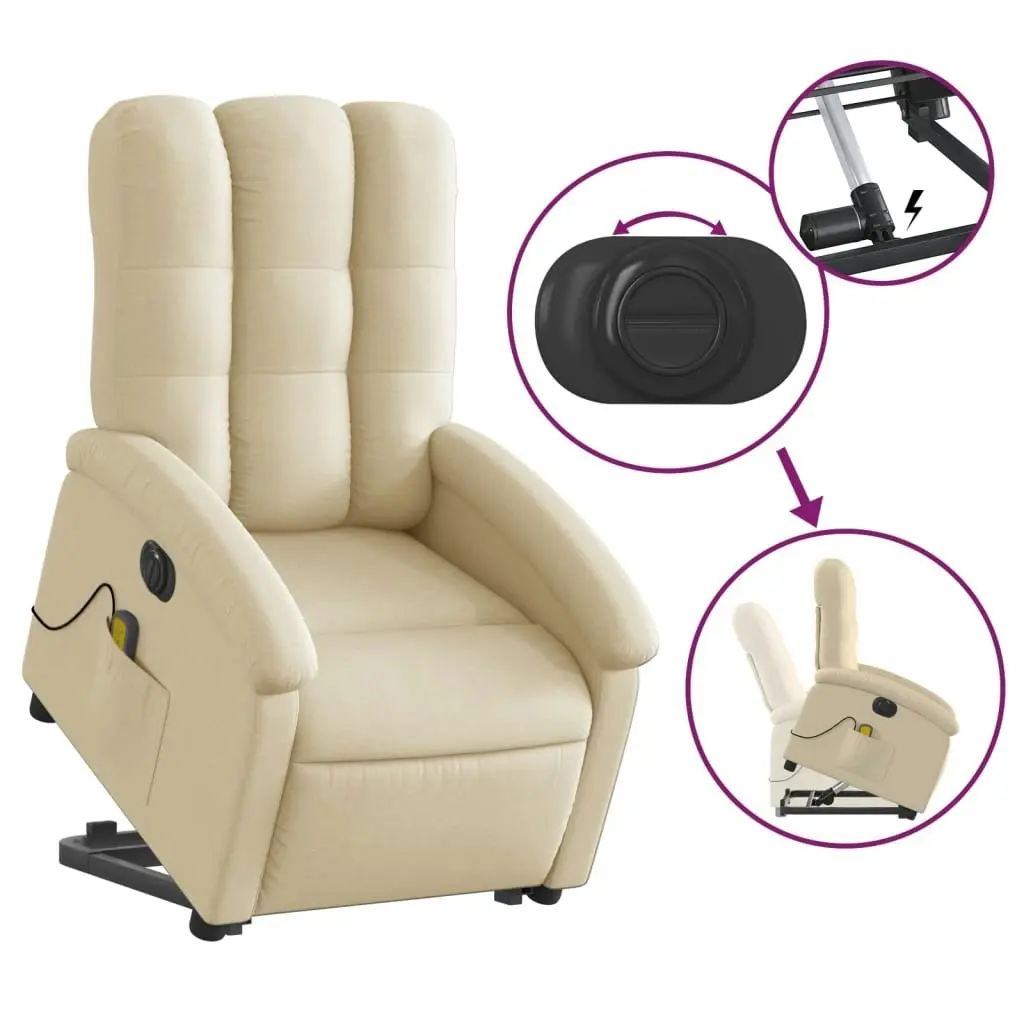 Electric Stand up Massage Recliner Chair Cream Fabric 3205411