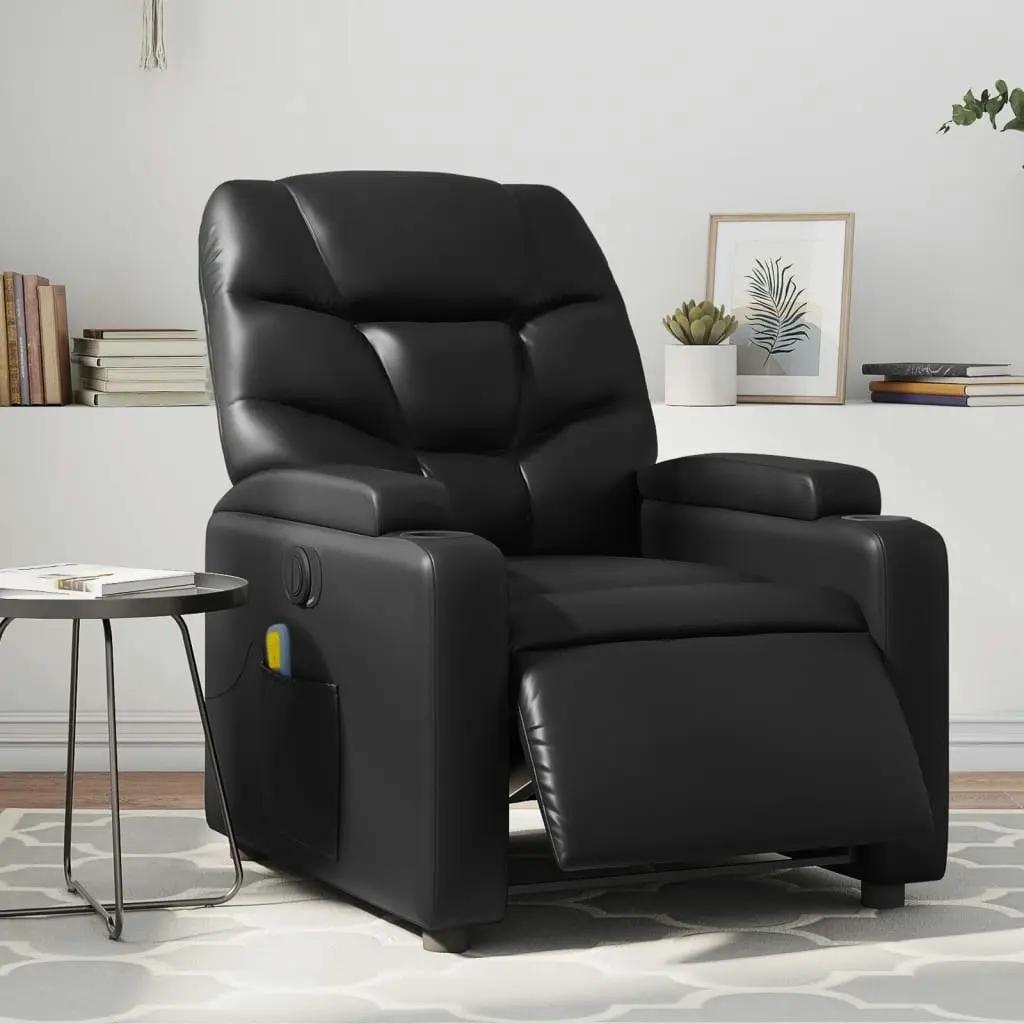 Electric Massage Recliner Chair Black Faux Leather 3205649