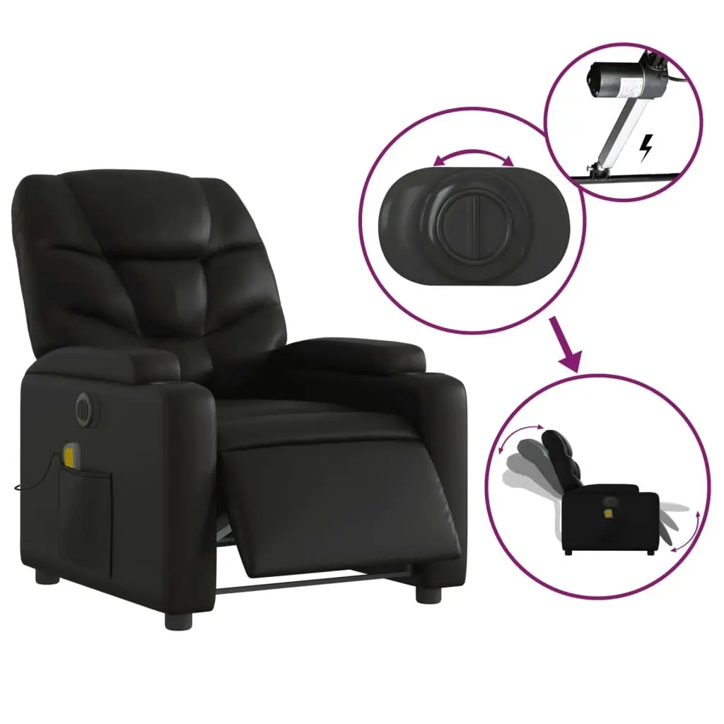 Electric Massage Recliner Chair Black Faux Leather 3205649