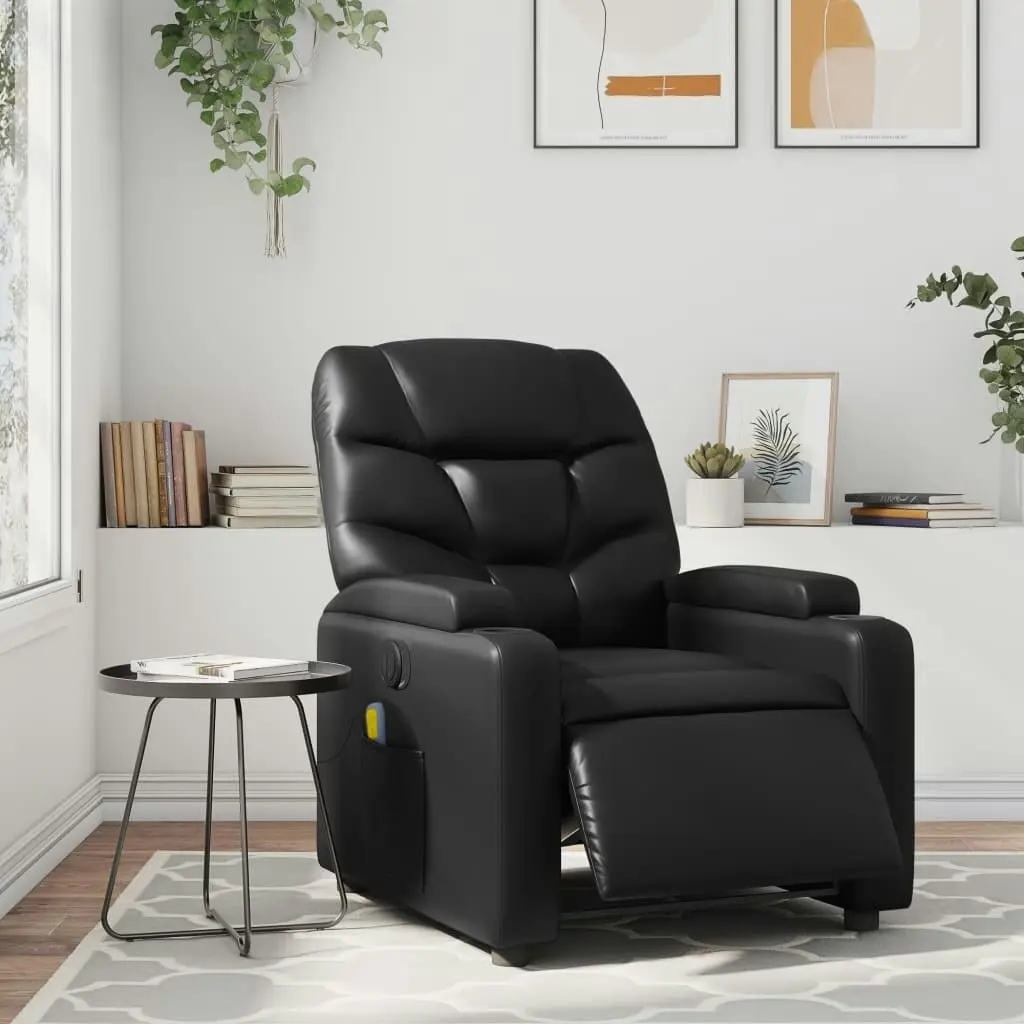 Electric Massage Recliner Chair Black Faux Leather 3205649