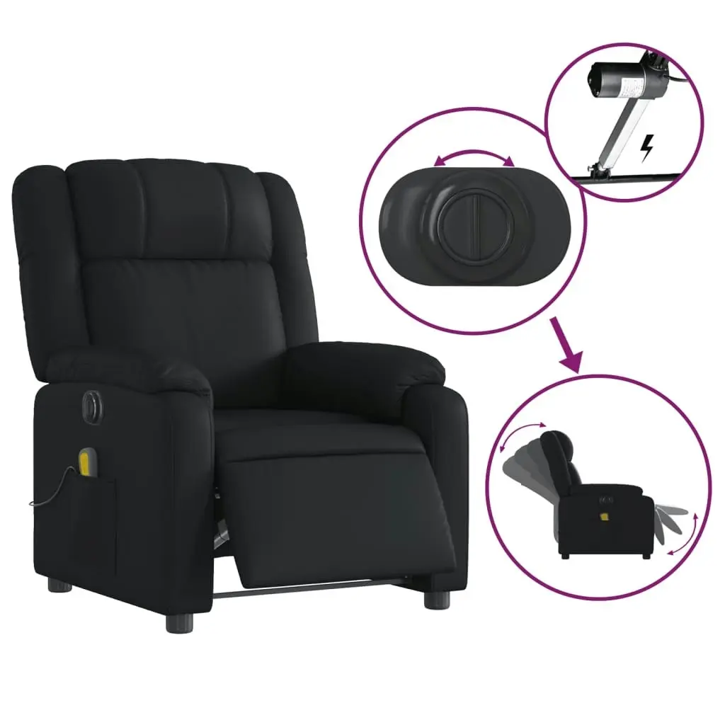 Electric Massage Recliner Chair Black Faux Leather 3205747