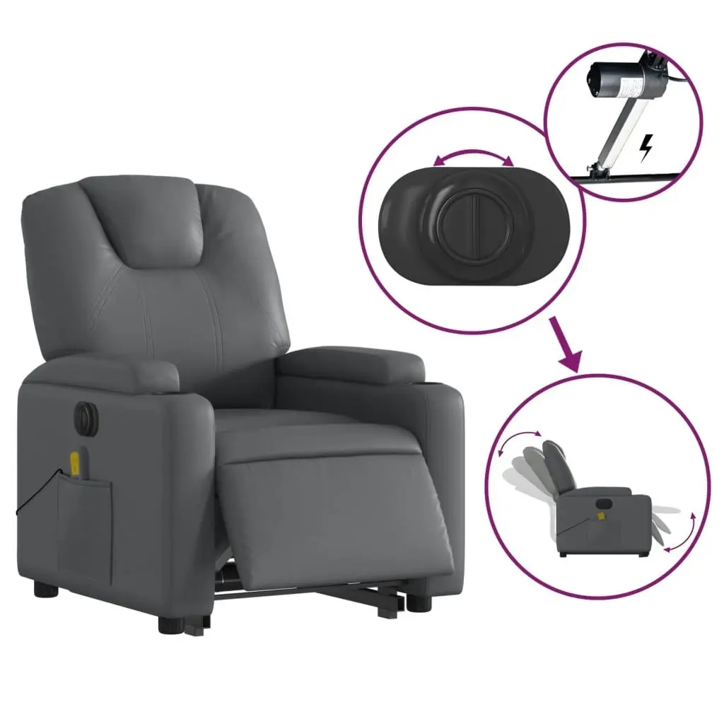 Electric Stand up Massage Recliner Chair Grey Faux Leather 3205563