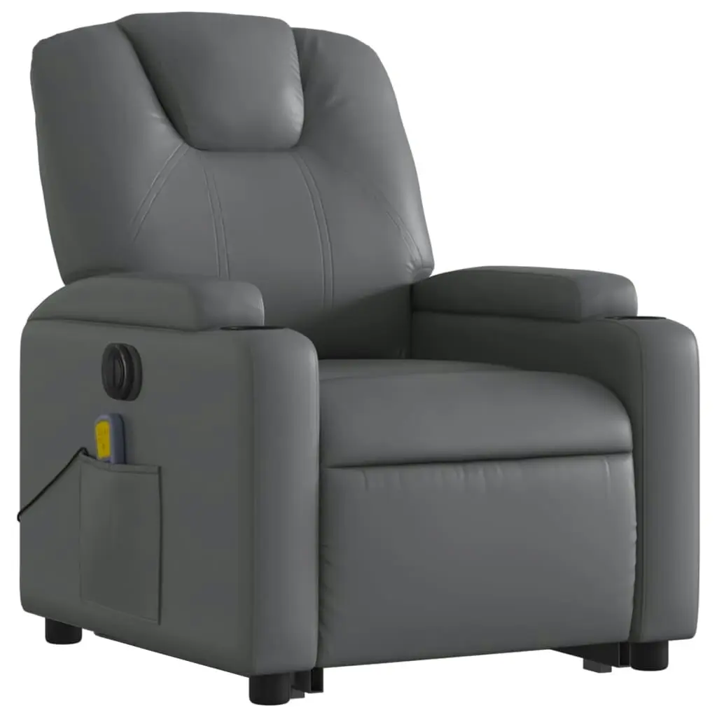 Electric Stand up Massage Recliner Chair Grey Faux Leather 3205563