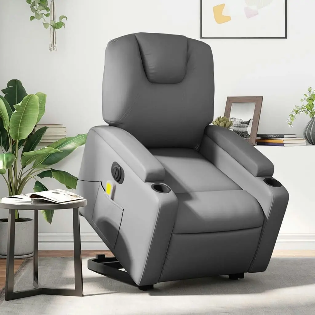 Electric Stand up Massage Recliner Chair Grey Faux Leather 3205563