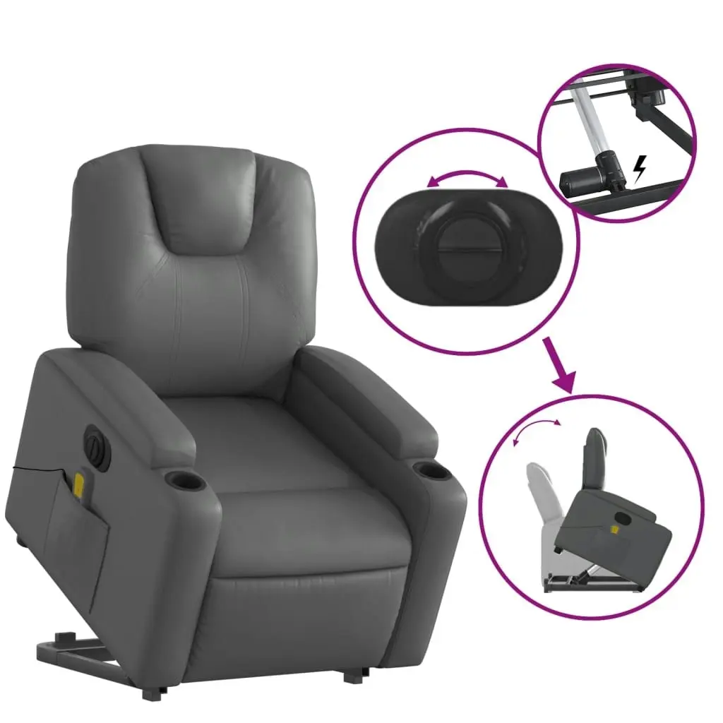 Electric Stand up Massage Recliner Chair Grey Faux Leather 3205563