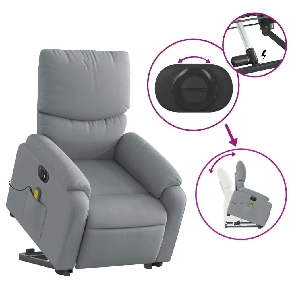 Electric Stand up Massage Recliner Chair Light Grey Fabric 3205708