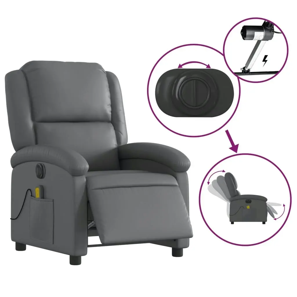 Electric Massage Recliner Chair Grey Faux Leather 3205455