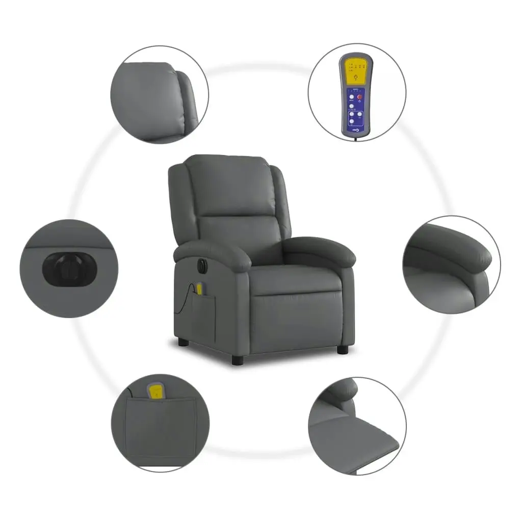 Electric Massage Recliner Chair Grey Faux Leather 3205455