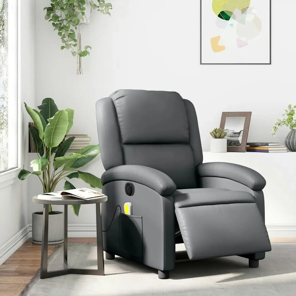 Electric Massage Recliner Chair Grey Faux Leather 3205455