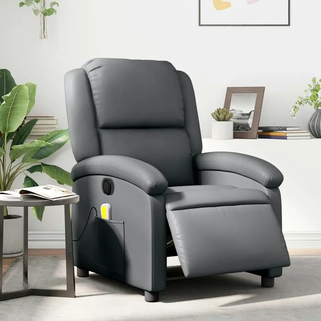 Electric Massage Recliner Chair Grey Faux Leather 3205455