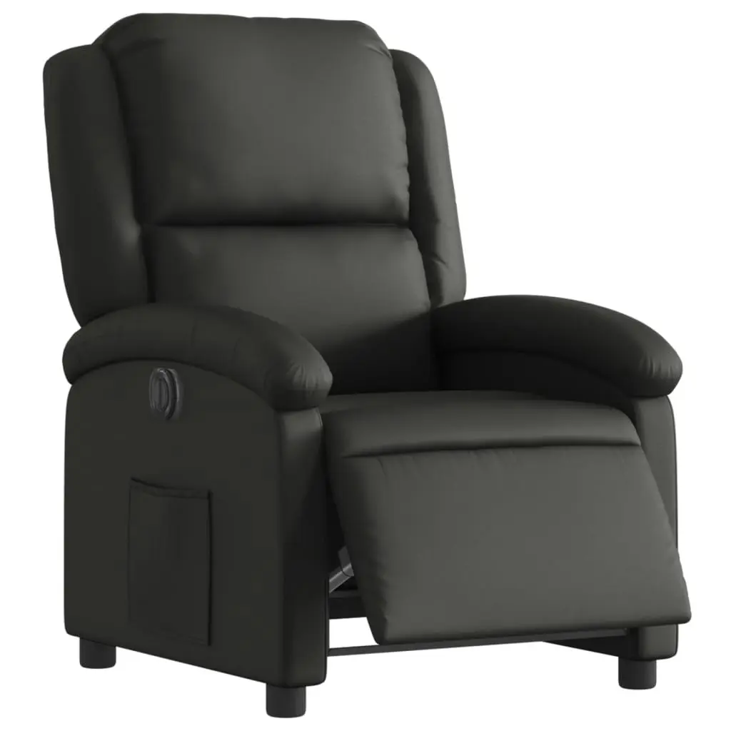 Electric Recliner Chair Black Real Leather 3205474