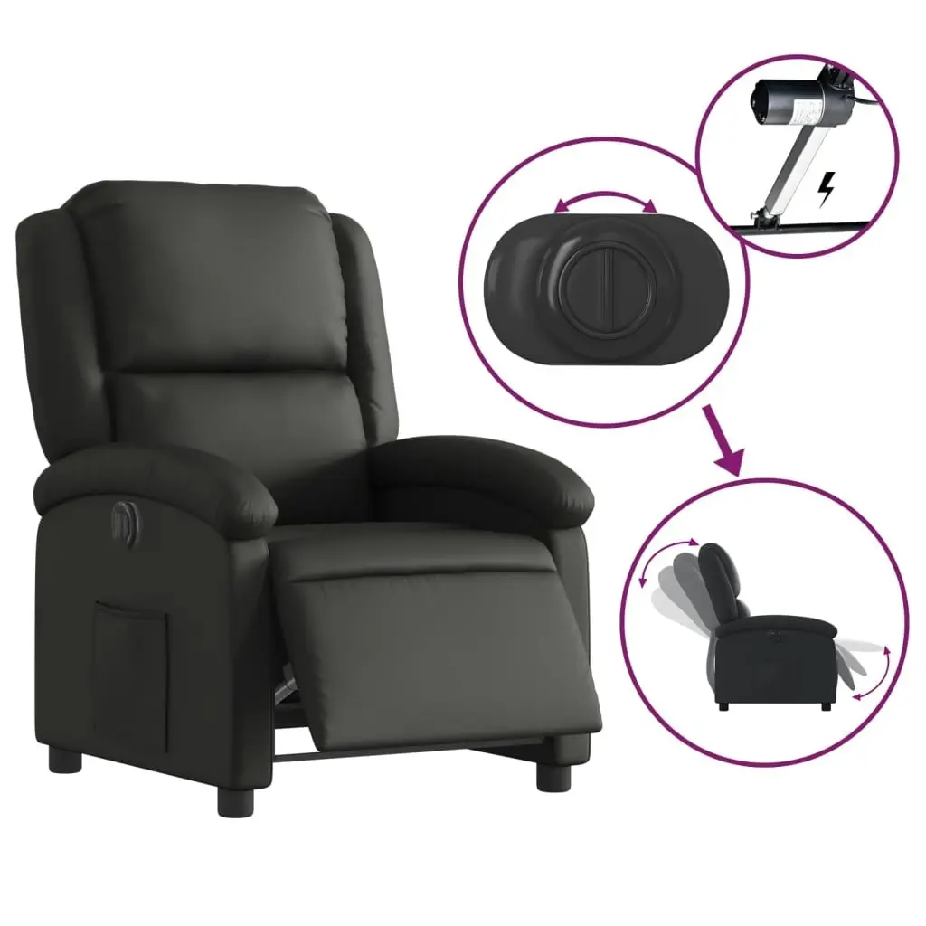 Electric Recliner Chair Black Real Leather 3205474