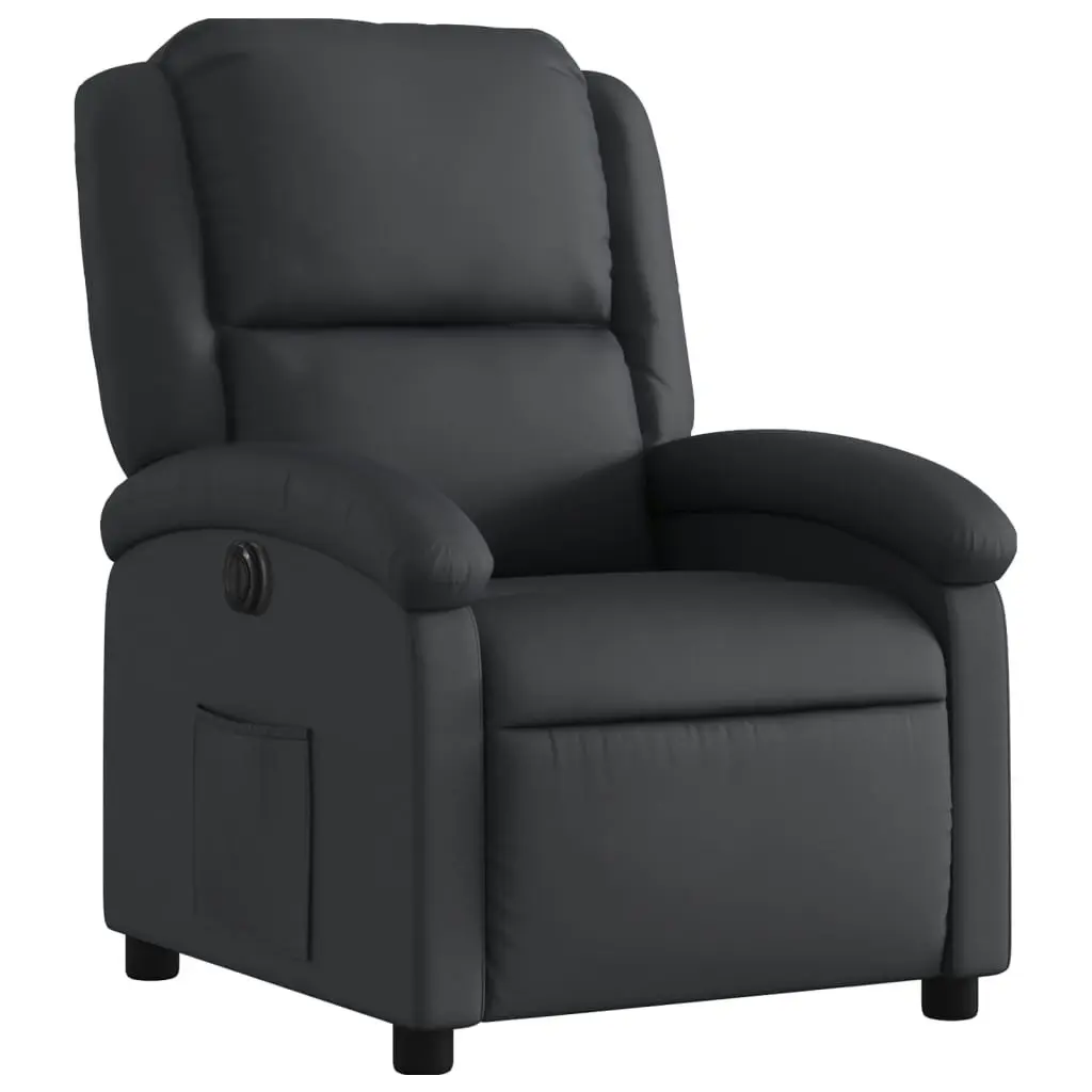 Electric Recliner Chair Black Real Leather 3205474