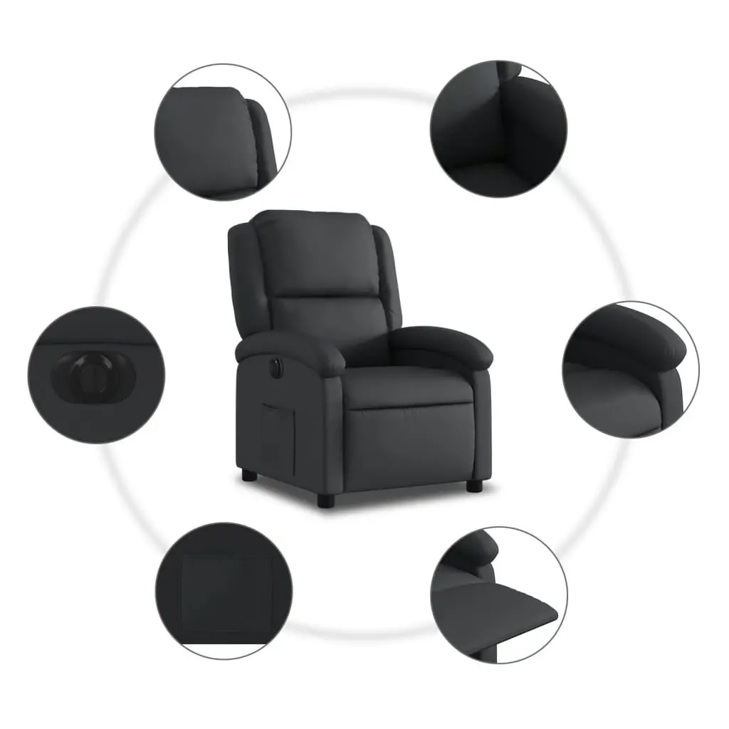 Electric Recliner Chair Black Real Leather 3205474