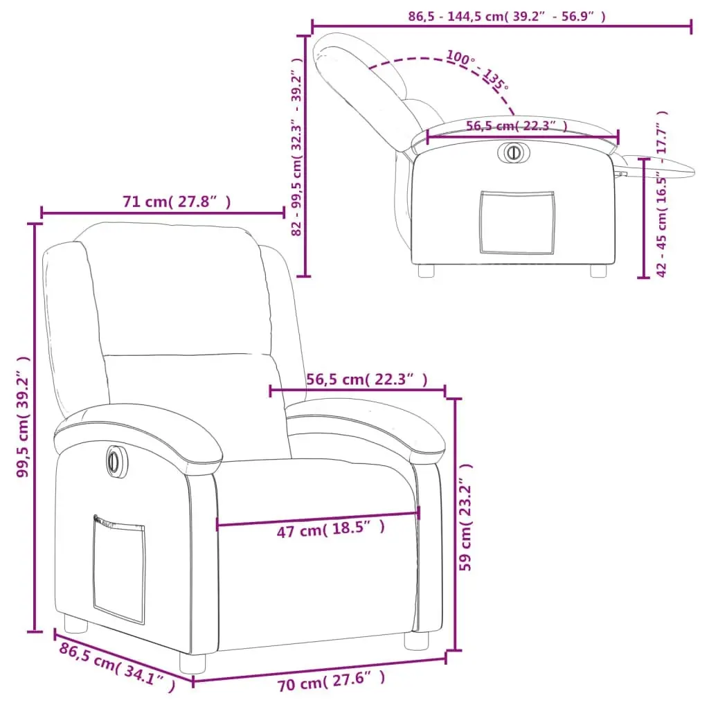 Electric Recliner Chair Black Real Leather 3205474