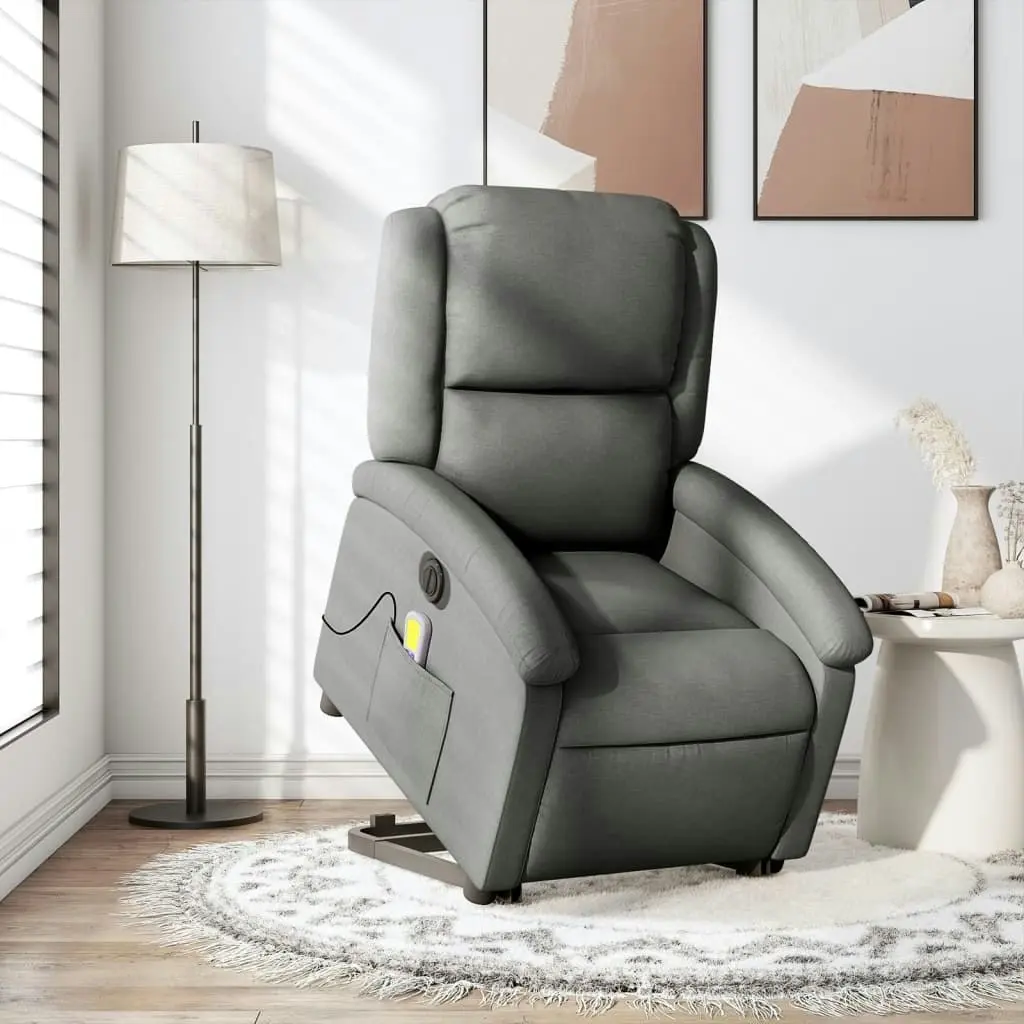 Electric Stand up Massage Recliner Chair Dark Grey Fabric 3205441