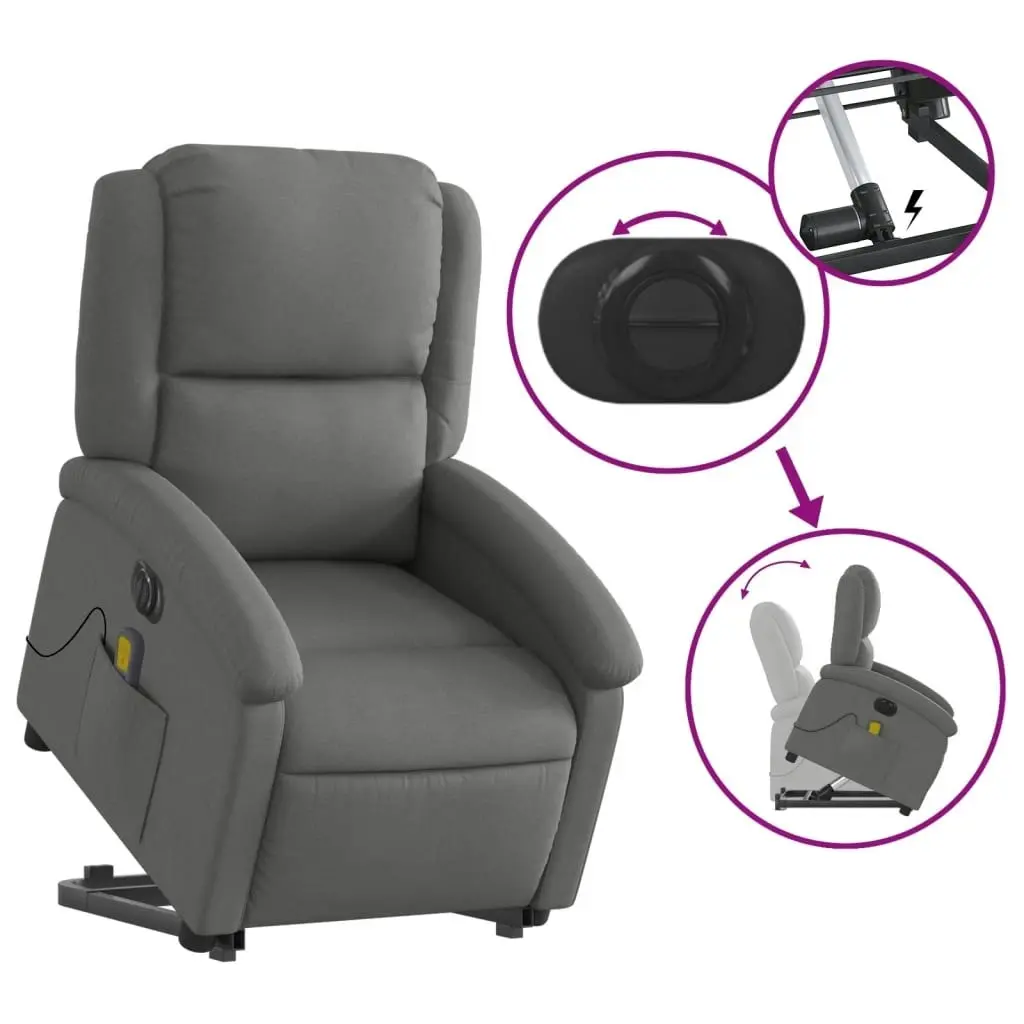 Electric Stand up Massage Recliner Chair Dark Grey Fabric 3205441