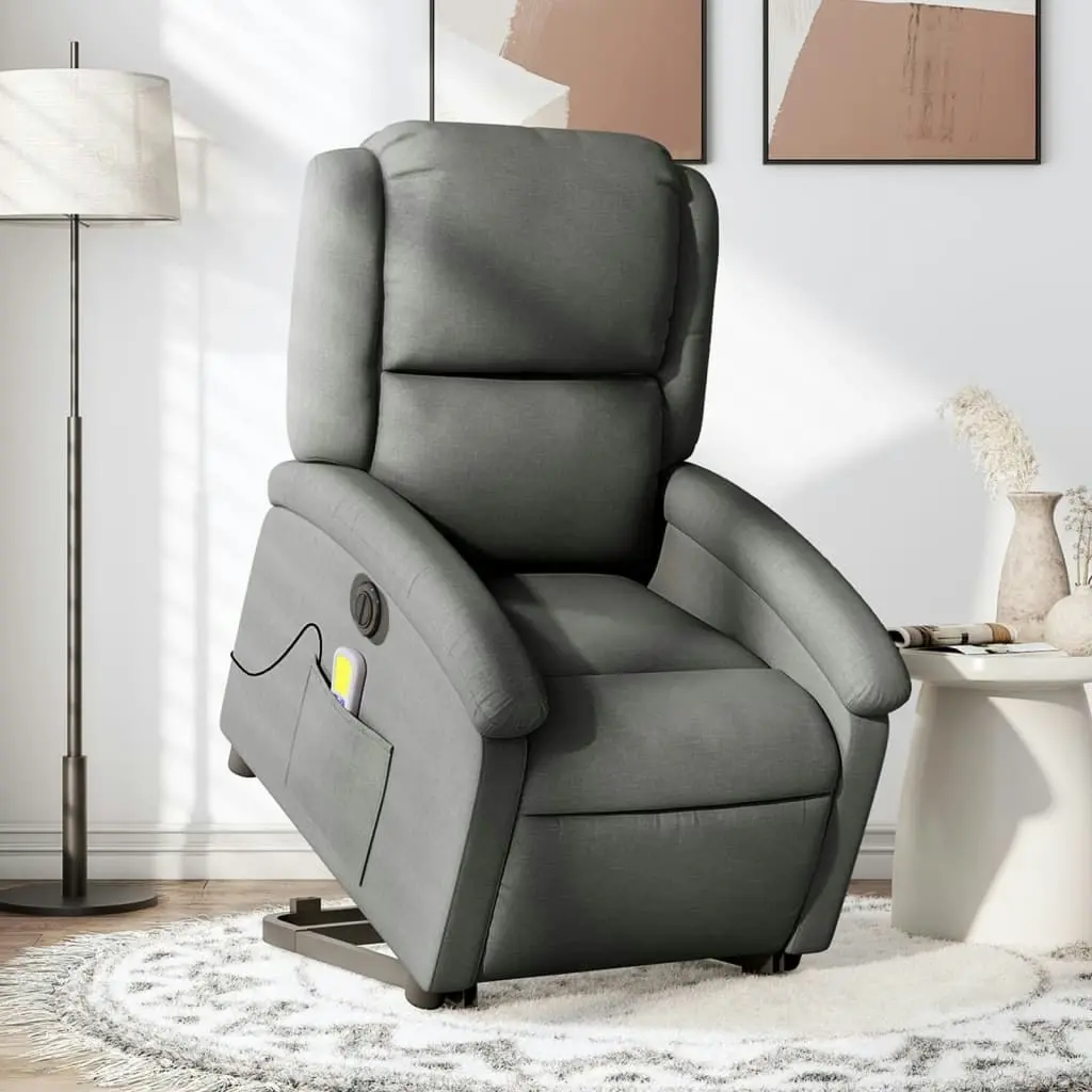 Electric Stand up Massage Recliner Chair Dark Grey Fabric 3205441