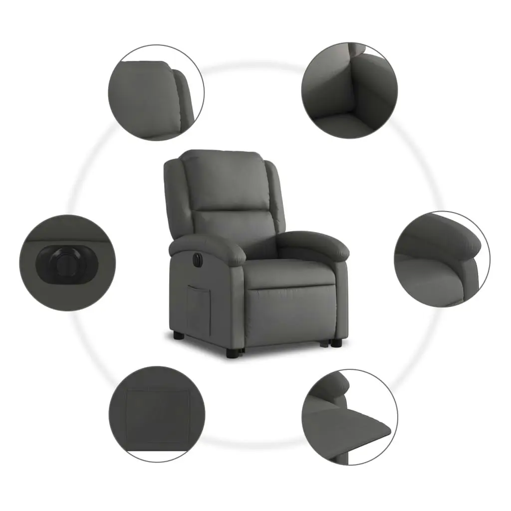 Electric Stand up Recliner Chair Grey Real Leather 3205488