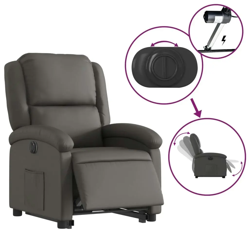 Electric Stand up Recliner Chair Grey Real Leather 3205488