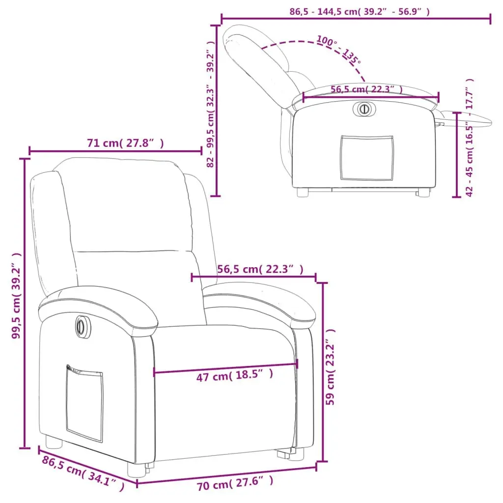 Electric Stand up Recliner Chair Grey Real Leather 3205488