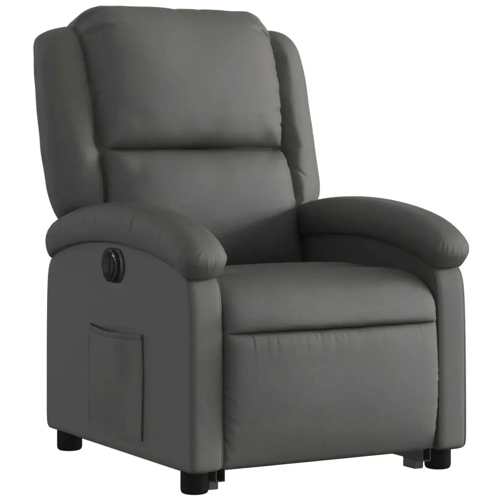 Electric Stand up Recliner Chair Grey Real Leather 3205488