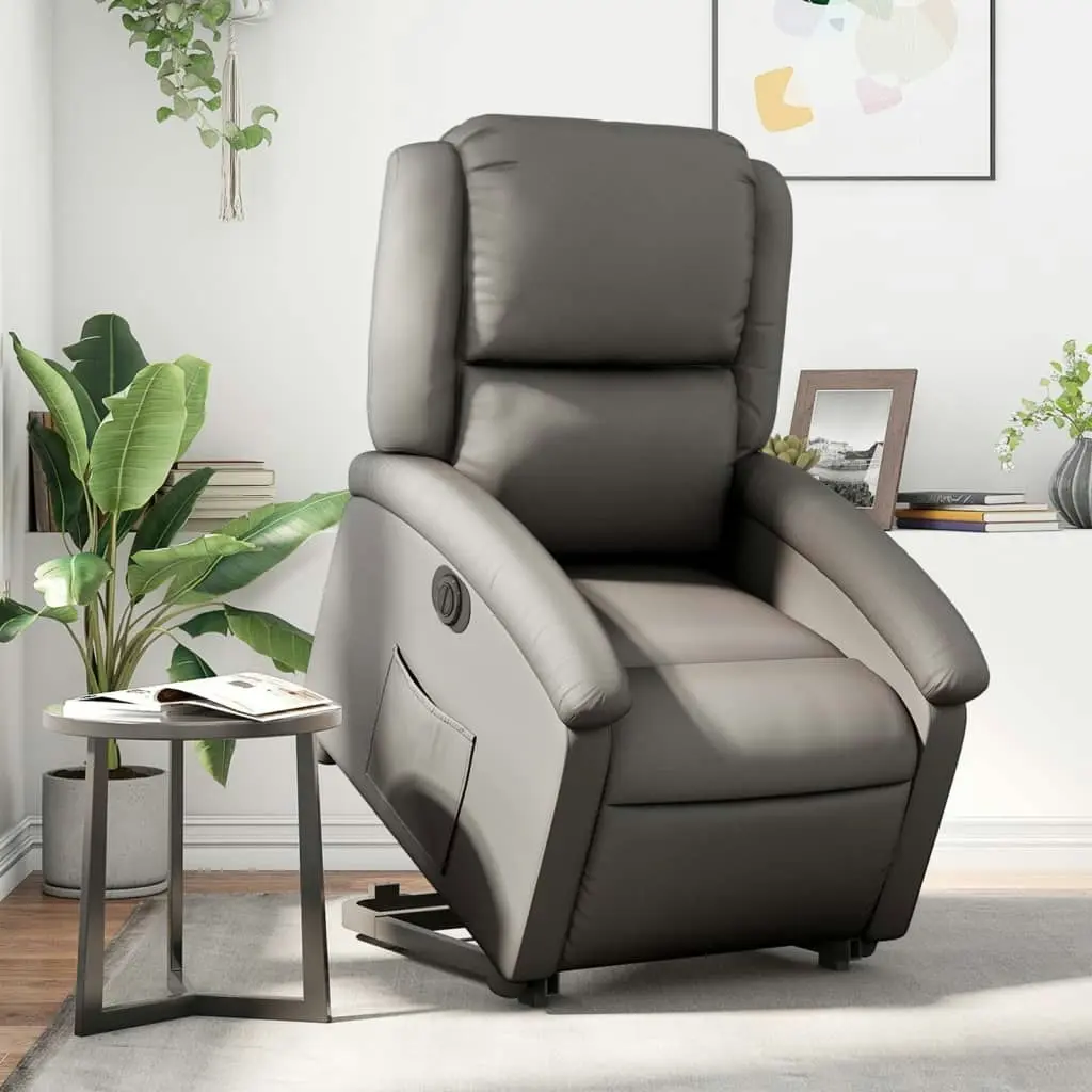 Electric Stand up Recliner Chair Grey Real Leather 3205488