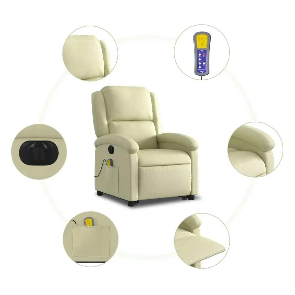 Electric Stand up Massage Recliner Chair Cream Real Leather 3205490